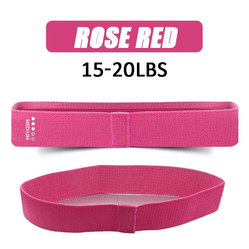 Rose Red fabric resistance loop band 15-20 lbs – medium level, front and side view
