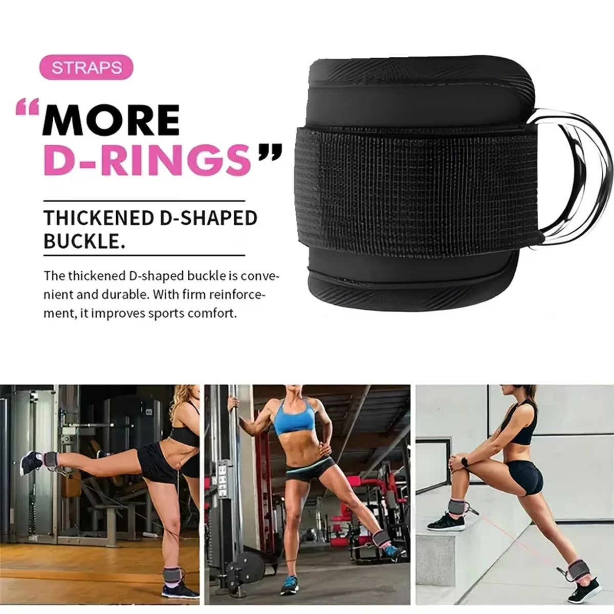 Ankle cuff with thickened D-ring buckle for resistance band training