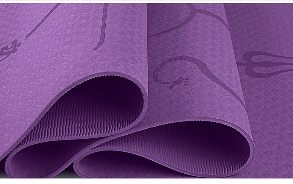 TPE yoga mat position lines – high quality print on Dark Purple mat