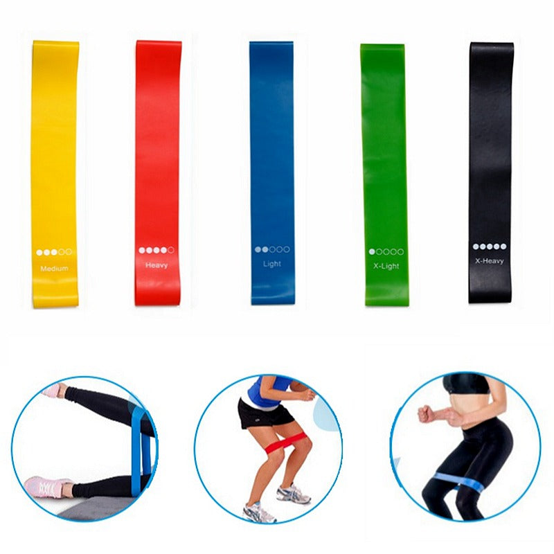 5 flat resistance bands with workout exercise demos – yoga and pilates training