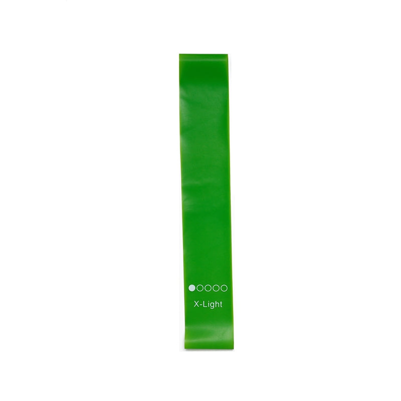 Green x-light latex resistance band 600x50mm – for beginners and rehabilitation