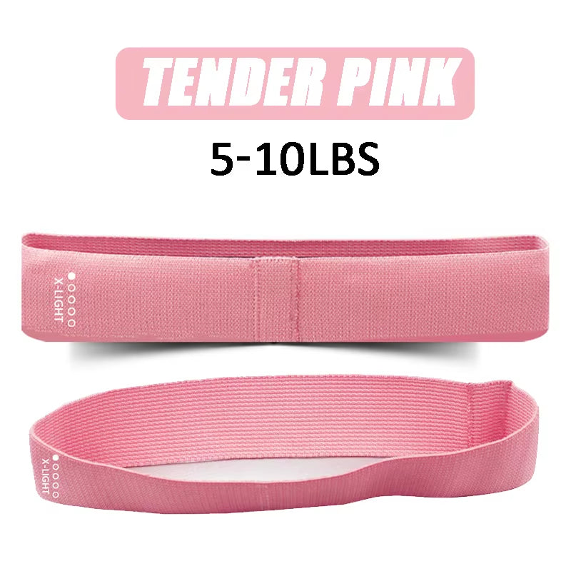 Tender Pink fabric resistance loop band 5-10 lbs – x-light level, front and side view