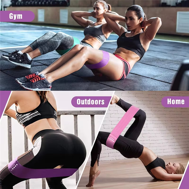 Fitness resistance loop bands used at the gym, outdoors and at home